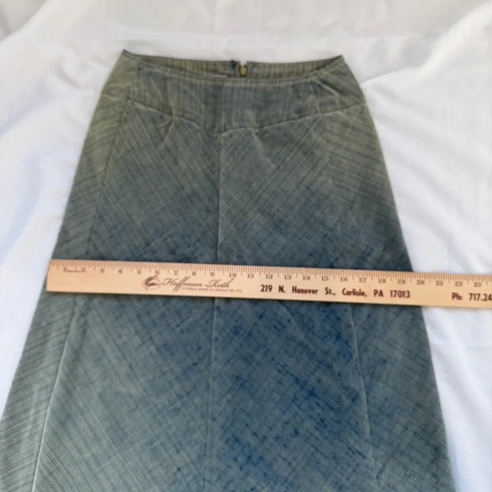 Vintage Talbots Blue Herringbone Midi A-Line Skirt Fringe Hem 12